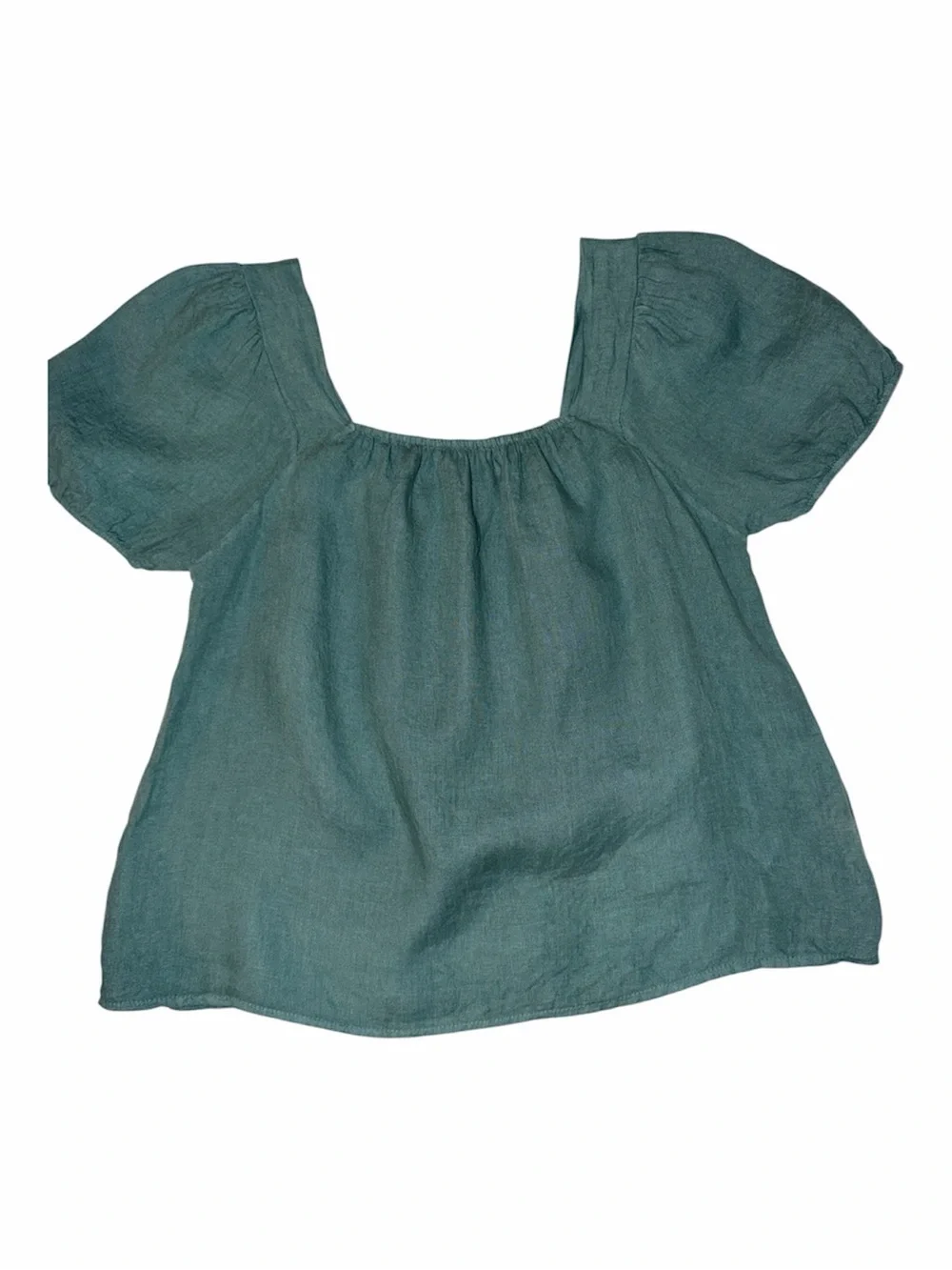 Bellambia Linen Sage Puff Sleeve Scoop Neck Blouse - Picture 5 of 5